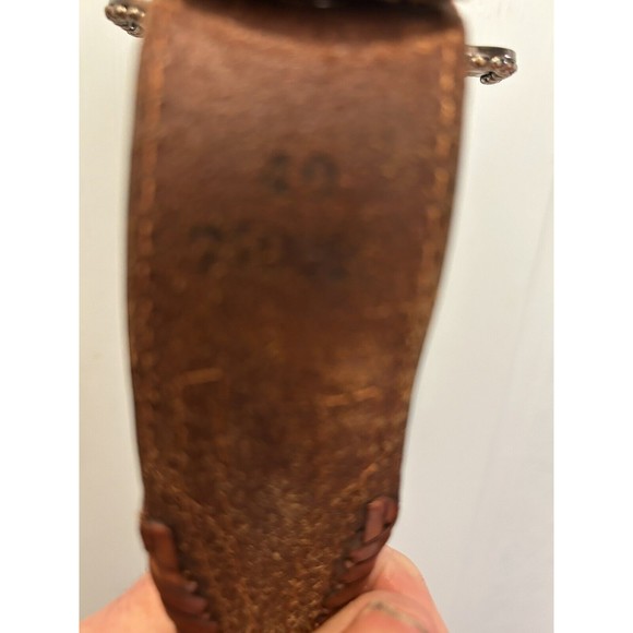 VTG Tony Lama 1 Inch Whipstitch Honey Leather Belt Champion Header Buckle Concho - Picture 7 of 8